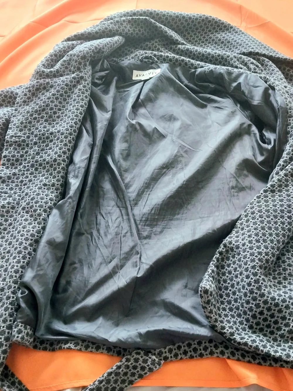 Ava & Viv Wide Collar Belted Wrap Coat Gray Black Geometric Pattern Size 1X